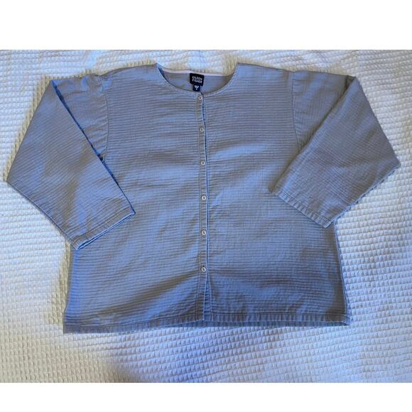 Eileen Fisher Light Gray 100% Cotton Minimalist Boxy Lightweight Cardigan Small - Picture 6 of 10